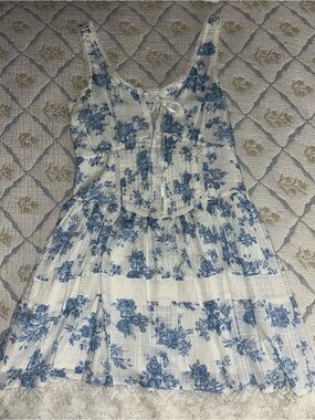 Blue Floral Lace-Trim Sundress - Women's